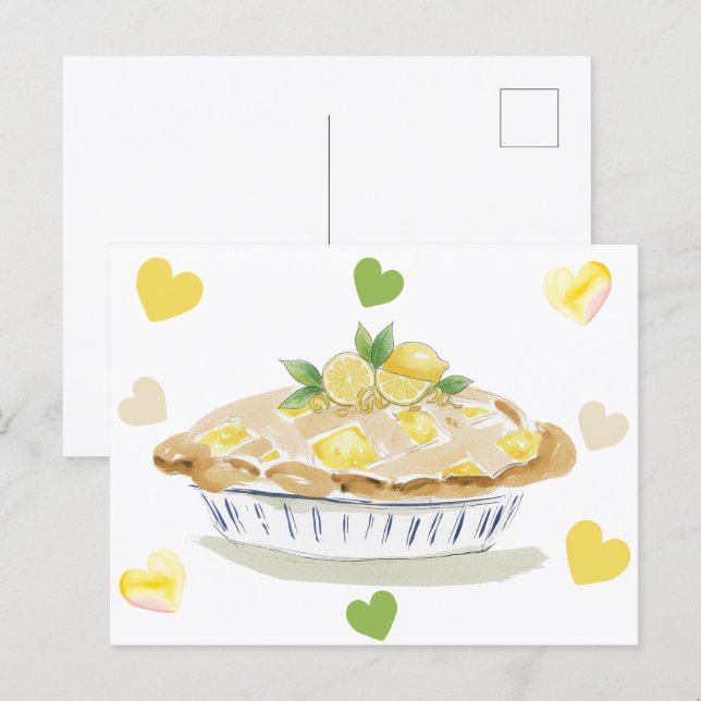 Zitronen-Torte-Wasserfarbe Postkarte (Vorne/Hinten)