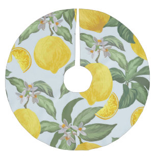 Zitronen-Tropenfrucht-Vintage-Muster Polyester Weihnachtsbaumdecke