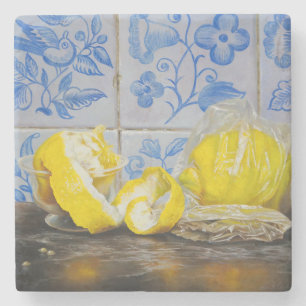 Zitronen und Azulejos — Klassisches Blau und Gelb Steinuntersetzer