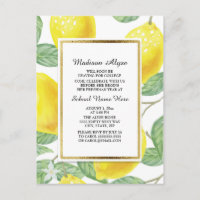 Zitronen und Blätter auf der weißen Trunk-Party-Ka