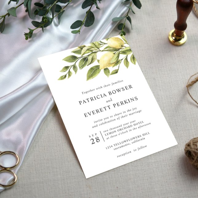 Zitronen und Blätter Botanische Hochzeit Einladung (Von Creator hochgeladen)