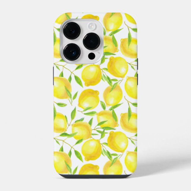 Zitronen- und Blätter-Musterdesign iPhone Hülle (Rückseite)