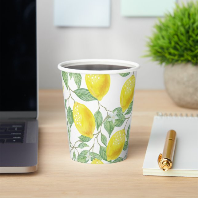 Zitronen und Blätter Papier-Becher gestalten Pappbecher (InSitu)