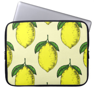 Zitronen und Blätter: Sommermuster. Laptopschutzhülle