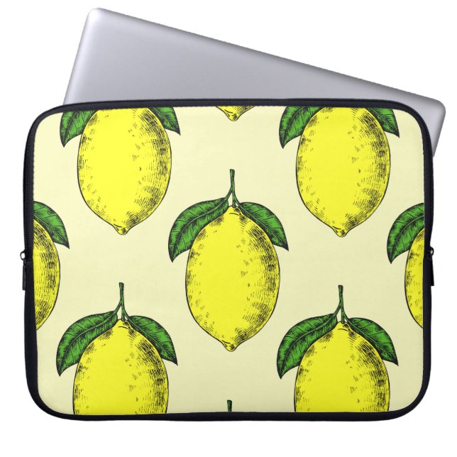 Zitronen und Blätter: Sommermuster. Laptopschutzhülle (Vorderseite)