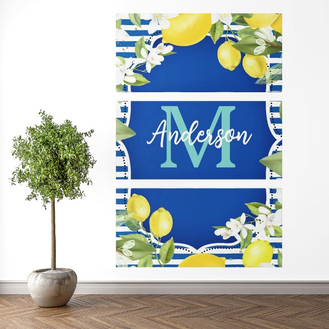 Zitronen- und Blaue Frühjahrsmonogramm Leinwanddruck (Von Creator hochgeladen)