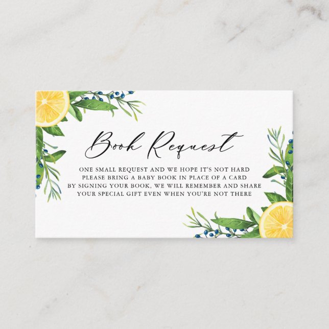 Zitronen und Blue Berries Babydusche buchen Begleitkarte (Vorderseite)