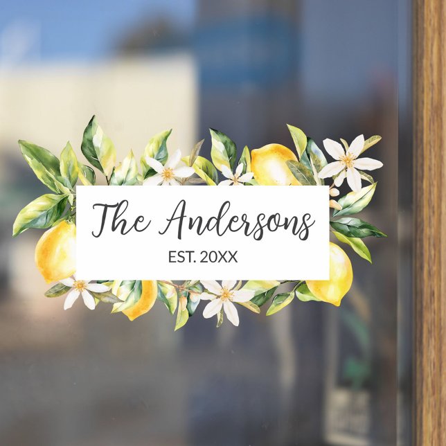 Zitronen und Blume Botanische Blumenrahmen Fensteraufkleber (In situ)