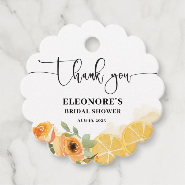 Zitronen und Blume Brautparty Geschenkanhänger (Vorderseite)