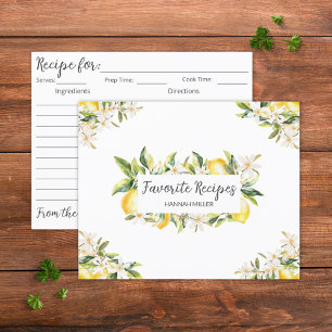 Zitronen und Blumen Florale Botanische Rezeptkarte
