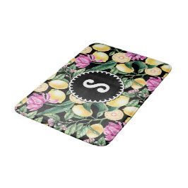 Zitronen und Blütenmuster | Citrus Monogram Badematte