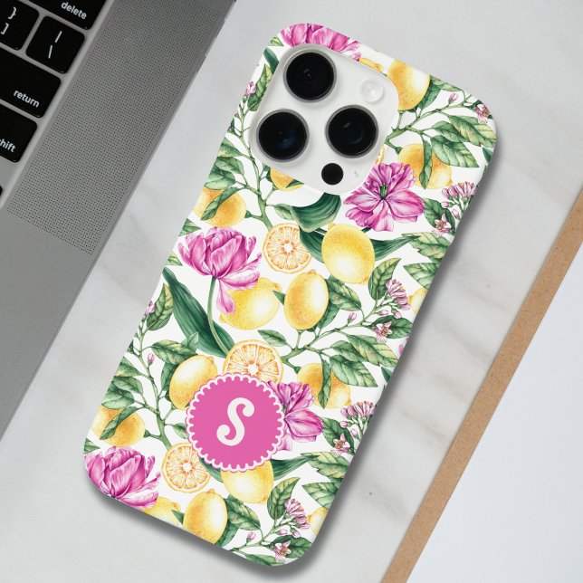 Zitronen und Blütenmuster | Citrus Monogram Case-Mate iPhone Hülle (Von Creator hochgeladen)