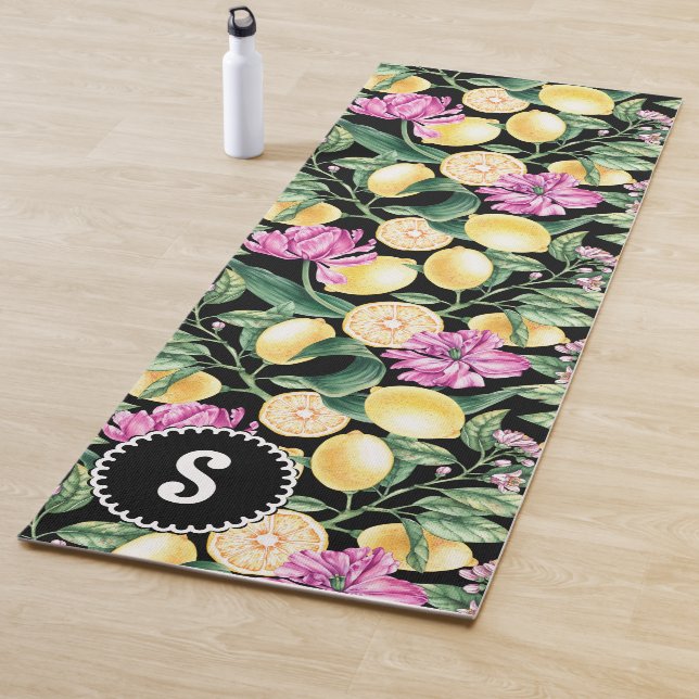 Zitronen und Blütenmuster | Citrus Monogram Yogamatte (Beispiel)