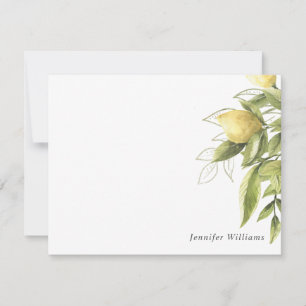 Zitronen und Foliage dunkelgrau Girly Watercolor Mitteilungskarte