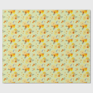 Zitronen- und gelbe Rosen-Aquarell-Blumenmuster Geschenkpapier