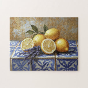 Zitronen und Lavender Blue Tile Stillleben Puzzle