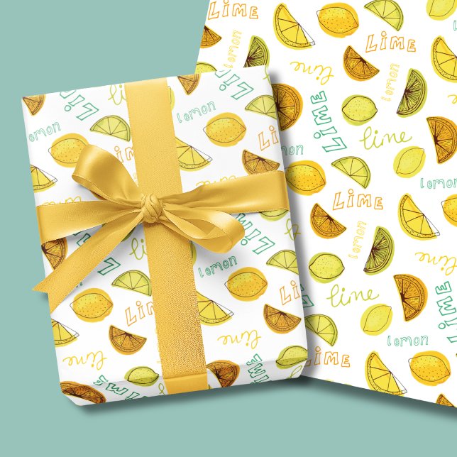 Zitronen und Limones Fruchtmuster Geschenkpapier Set (Lemon & Lime Citrus Fruit Wrapping Paper)