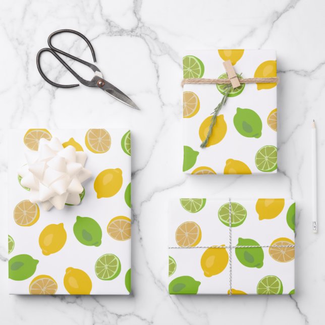 Zitronen und Limones Muster Geschenkpapier Set (Vorderseite)
