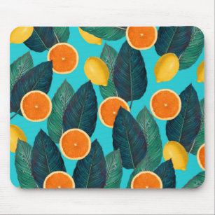Zitronen und Orangen aquamarin Mousepad