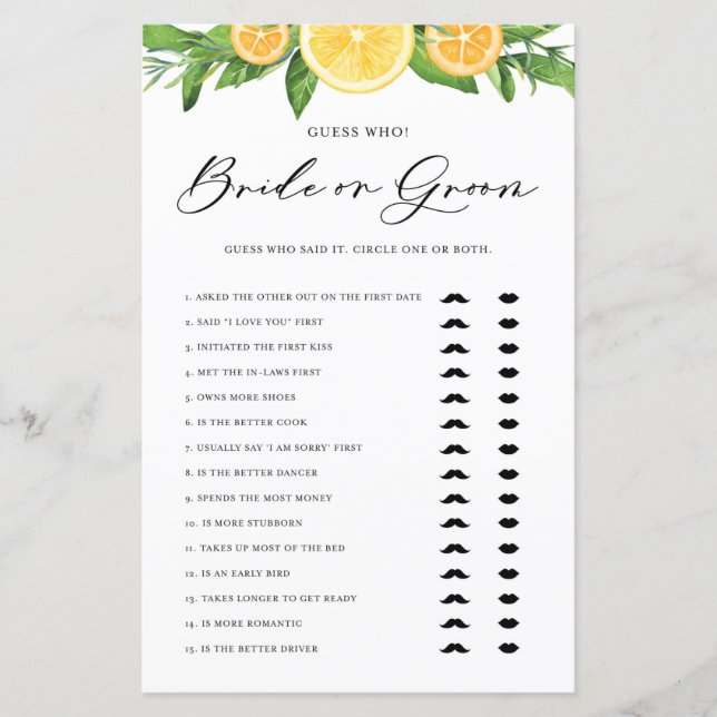 Zitronen und Orangen sagte er, sie sagte Braut ode (Vorderseite)