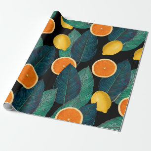 Zitronen und Orangen schwarz Geschenkpapier