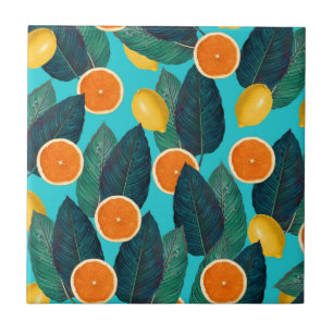 Zitronen und Orangen Teal Fliese