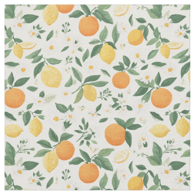 Zitronen- und Orangen-Zitrusmuster  Stoff (Nahaufnahme)