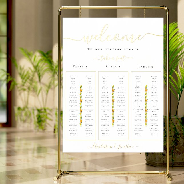 Zitronen- und Orangenzitrus-Hochzeitstabelle Gold Foliendrucke (Lemon and orange citrus gold foil wedding seating chart)