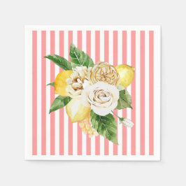 Zitronen und Rose auf rosa Streifen Serviette