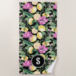 Zitronen und Tulips Blumenmuster Zitronen Monogram Strandtuch