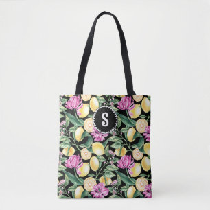 Zitronen und Tulpen Blumenmuster Zitrus Monogram