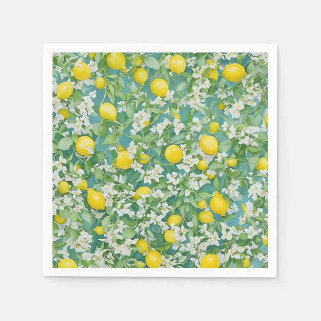 Zitronen und weiße Blume Serviette (Vorderseite)