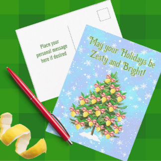 Zitronen verzierter Weihnachtsbaum Zesty Bright Feiertagspostkarte