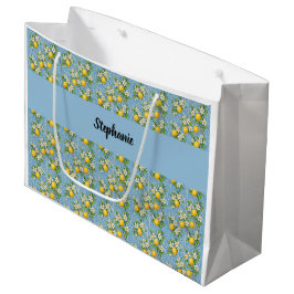 Zitronen-Zitrus-Blau-Fliesen-Muster-Monogramm-Name Große Geschenktüte