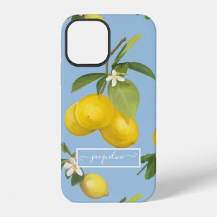 Zitronen-Zitrus-Blumen-Staubblau-Laub-Grün iPhone 12 Hülle