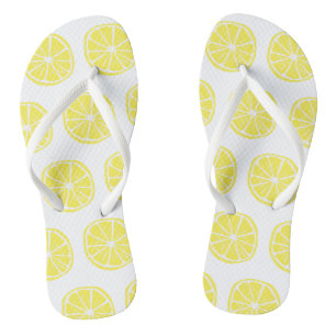 Zitronen-Zitrus-Muster Farbige Gelbe Weiße Sommer Flip Flops