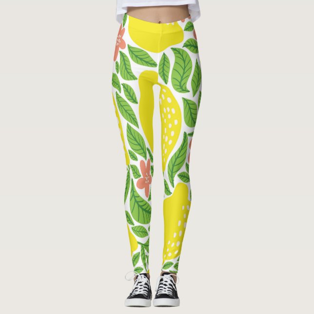 Zitronen-Zitrus-Sommer-Vintage-Muster Leggings (Vorderseite)