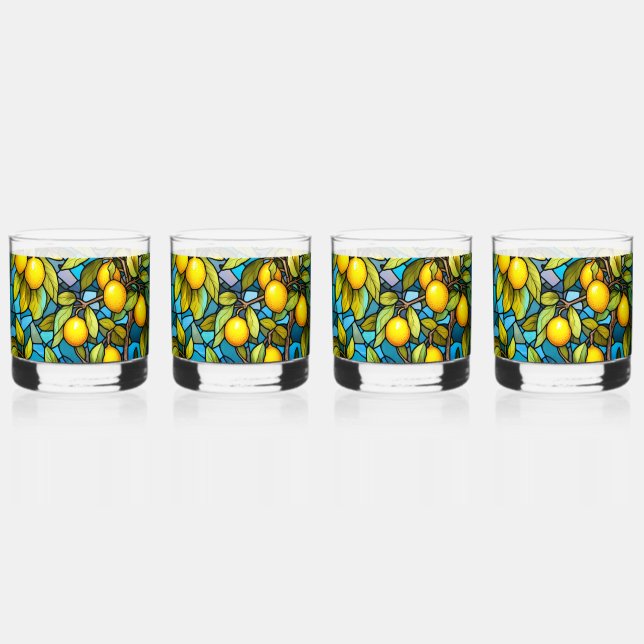 Zitronenbaum, gläsernes Muster, mediterran Whiskyglas (Hinten)