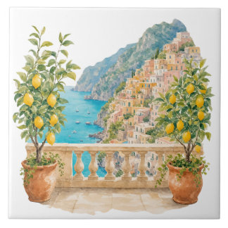 Zitronenbaum in mediterranem Topf Fliese