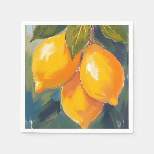 Zitronenbaum Wasserfarben Fruchtbespannung Serviette (Vorderseite)