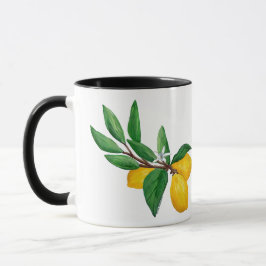 Zitronenblatt-Wasserfarben-Design in Schwarz | Fri Tasse