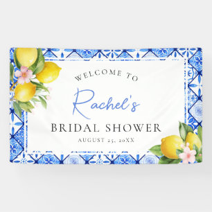 Zitronenblaue Fliesen Hochzeitsshower Willkommen Banner