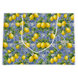 Zitronenblaue französische Land-Wasserfarbenfliese Große Geschenktüte