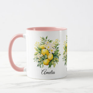 Zitronenbouquet mit weißen Blüten Tasse