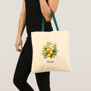 Zitronenbouquet mit weißen Blüten Tragetasche
