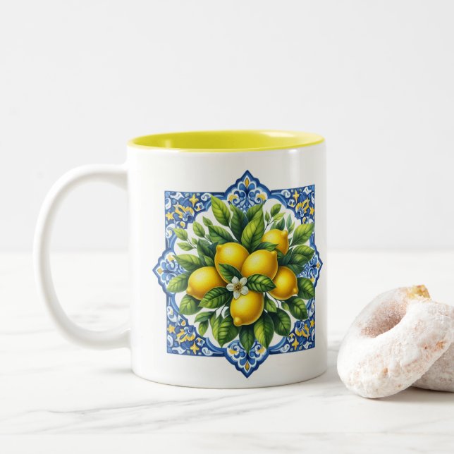 Zitronenfliese Zweifarbige Tasse (Mit Donut)