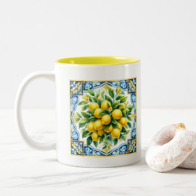 Zitronenfliese Zweifarbige Tasse (Mit Donut)