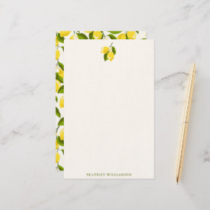 Zitronenfrucht Aquarellmuster Personalisierter Nam Briefpapier