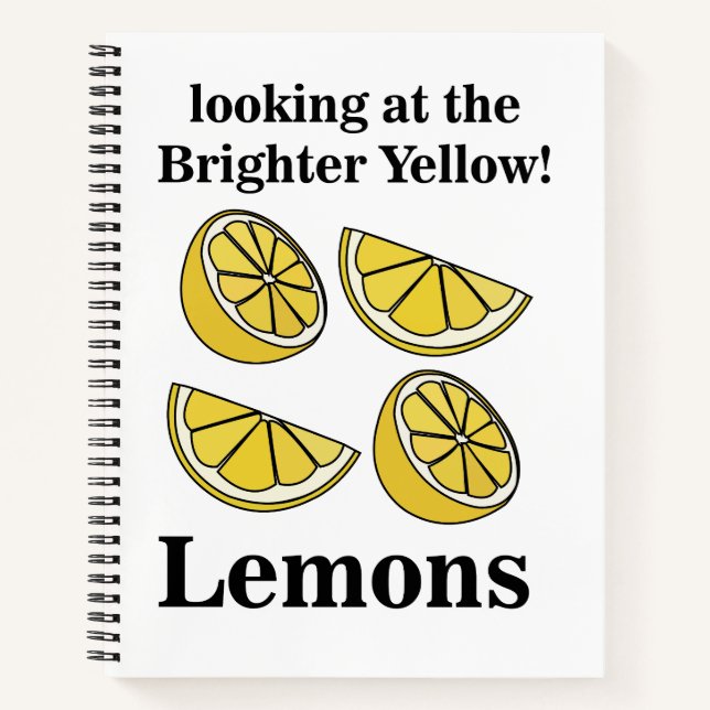 Zitronenfrucht mit Blick auf die hellgelben Zitron Notizbuch (Vorderseite)