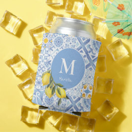 Zitronenfrucht-Monogramm, blaue Fliese Dosenkühler